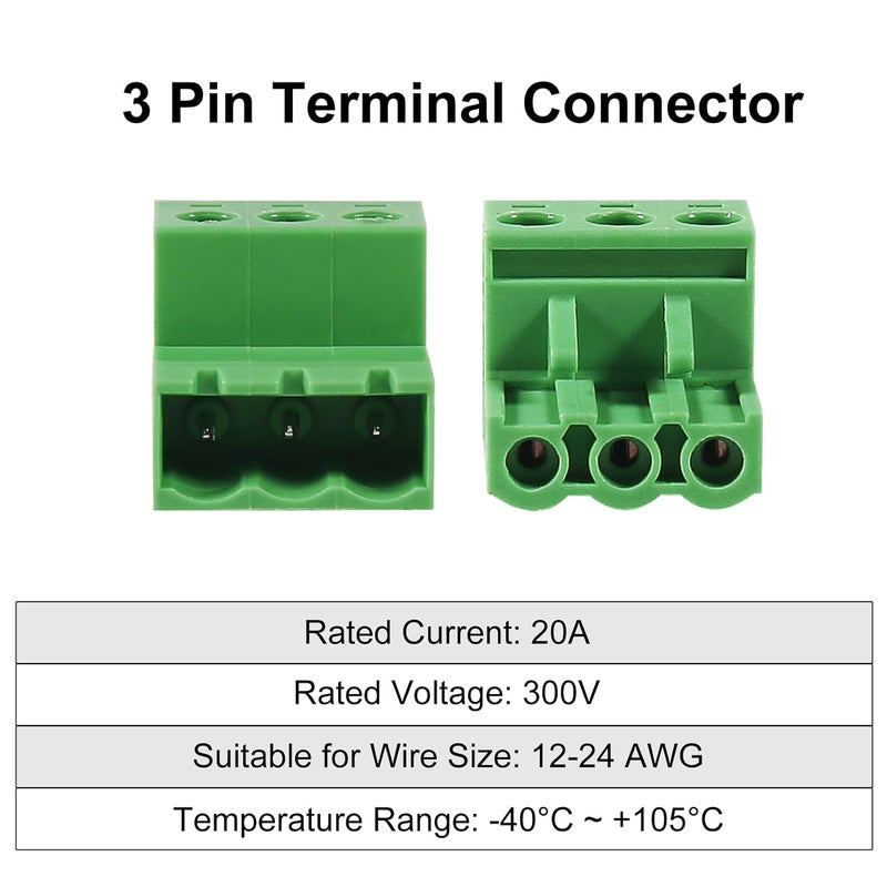 Meimom 10PCS 3 Pin 5.08mm Pitch Pluggable PCB Angle Screw Terminal Block Plug Connector Socket Panel Mount DIY with 10Pcs 3Pin Phoenix Plug - Image 3